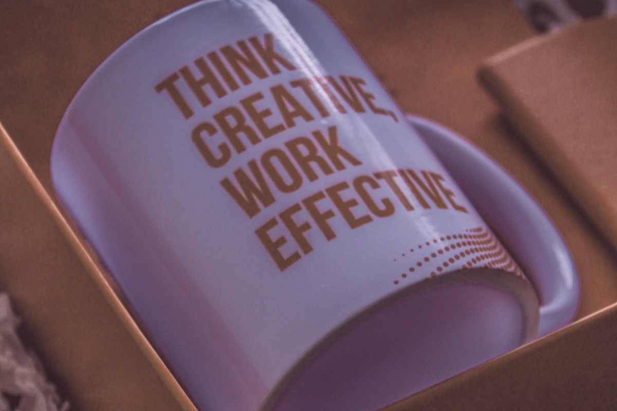 Think Creative, Work Effective mug in a gift box
