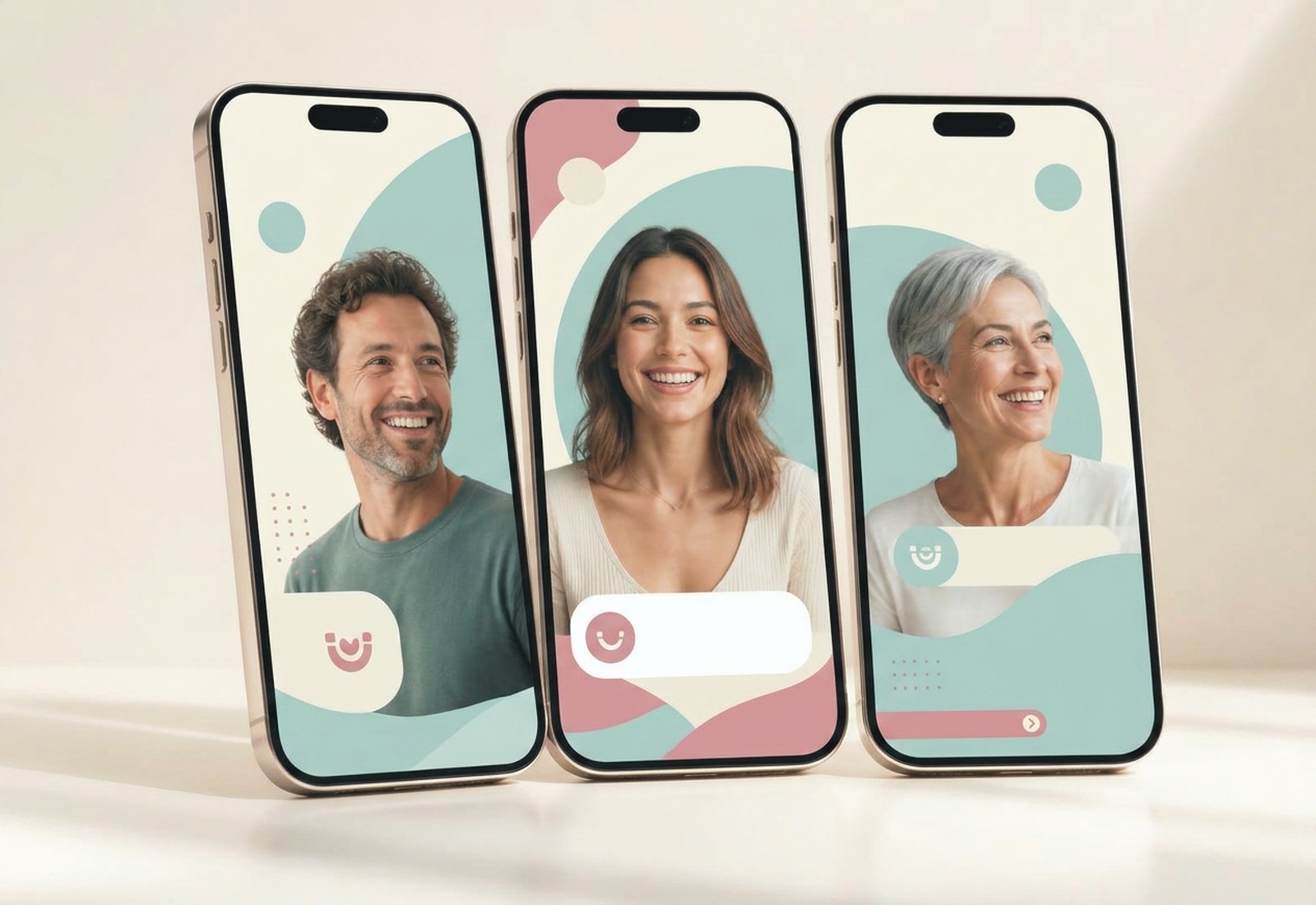 Three phones showing a set of social media creatives in the practice palette